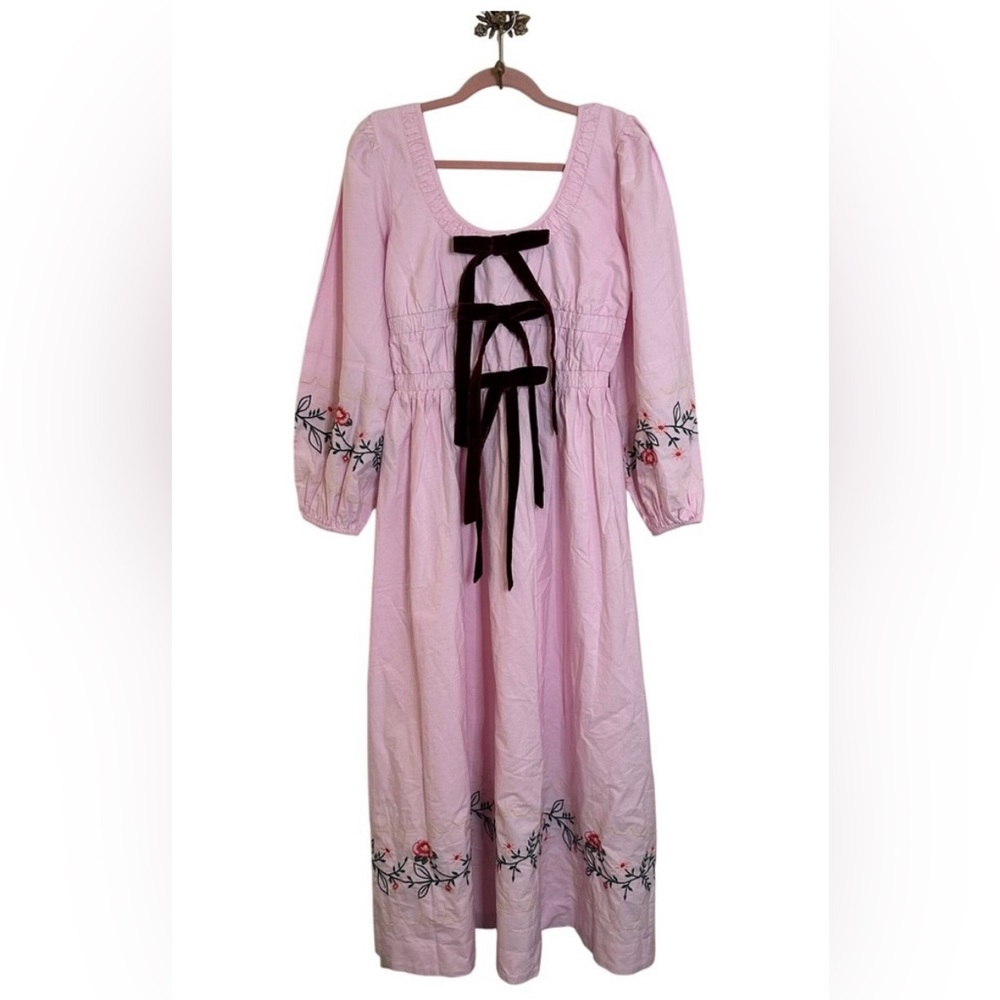 Damson Madder Dress with Maroun Bow and Floral Embroidery